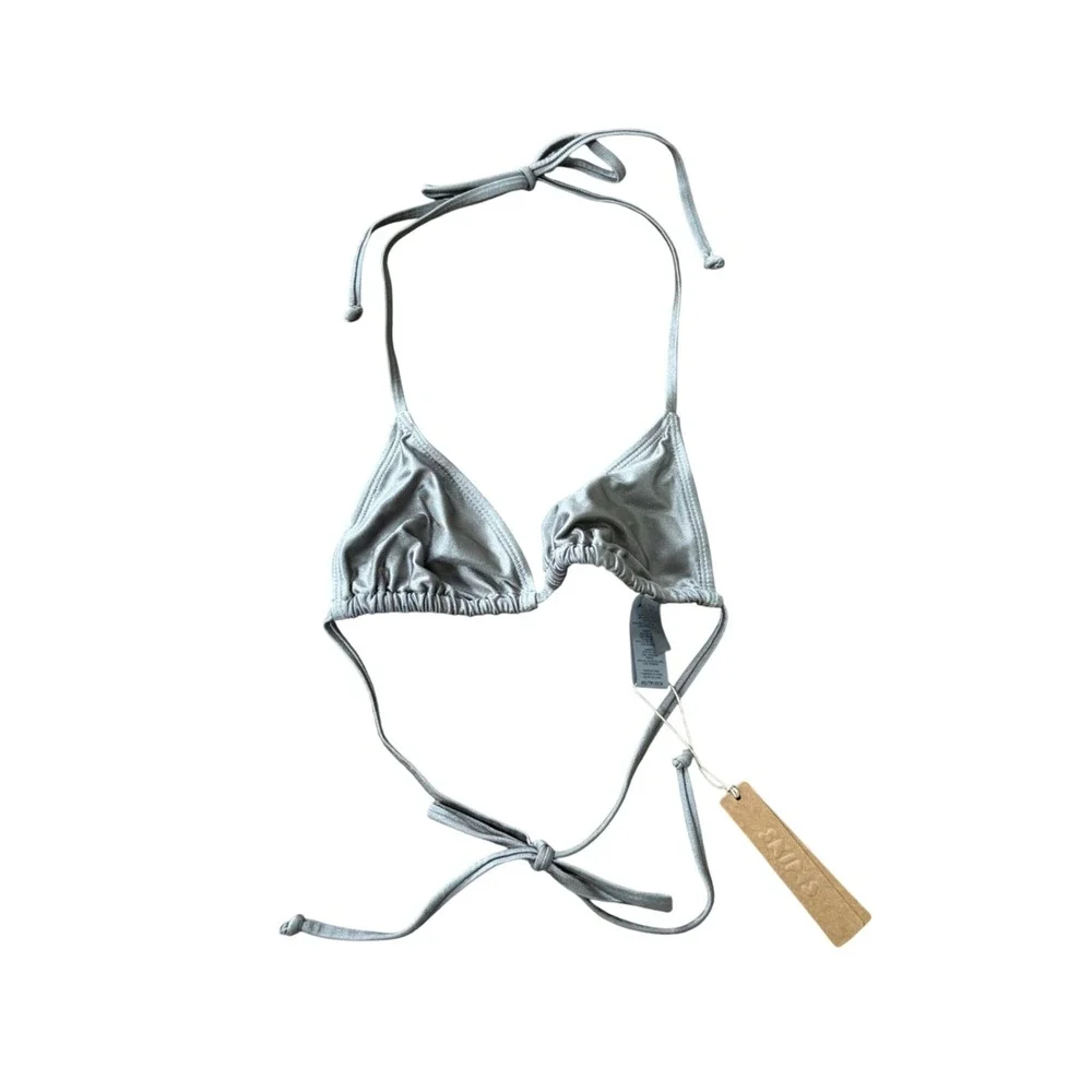 SKIMS Shine Swim Triangle Top Smoke Grey Metallic Bikini Top BT-TRI-5608W XS NEW